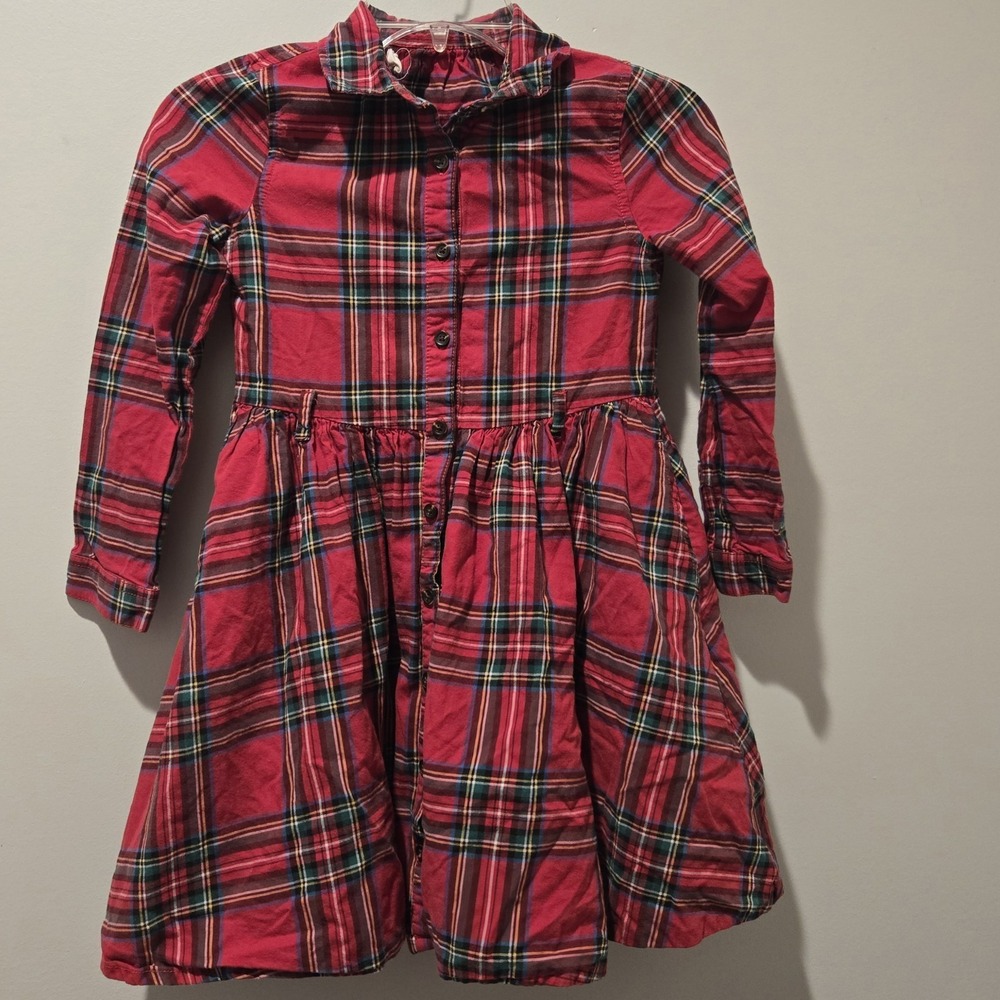 HOPE & HENRY Red Plaid Girls Dress Size 8 Button Front Long Sleeve